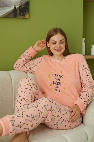 embody Cocolino women's pyjamas large size, fluffy and warm, moon print, coral 60022