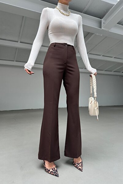 mylove İspanyol Paça Poliviskon Pantolon Kahve