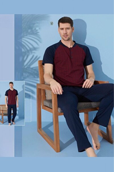 embody Pijamale bărbătești din bumbac, cu mânecă scurtă, pantaloni lungi, des...