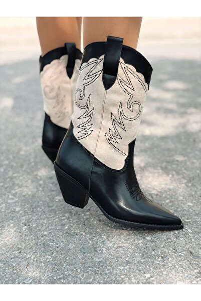 I Love Shoes حذاء كاوبوي نسائي من مارنيل مطرز باللون البيج