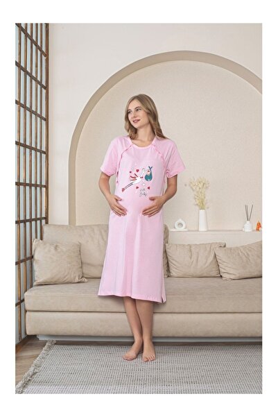 embody Maternity Nightdress cotton, nursing opening, pink