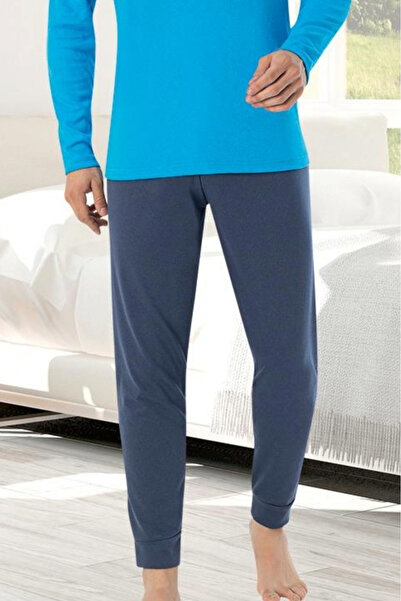 embody Men's interlock cotton pyjamas, long trousers sleeves, blue 8054