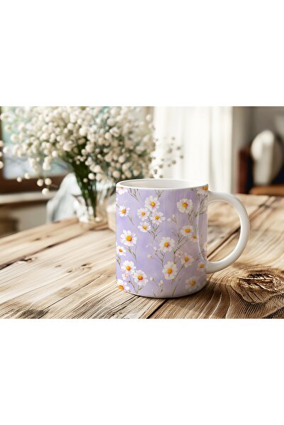 Beramussa كوب أرجواني منقوش عليه زهرة الأقحوان - كوب طبيعي بنمط زهور أنيق - ه...