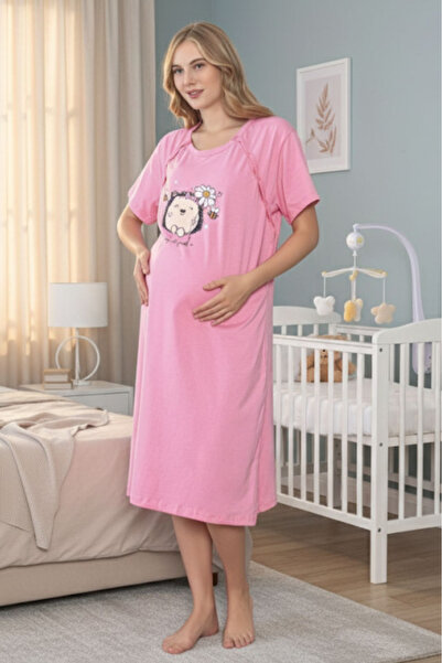 embody Maternity Nightdress cotton, nursing opening, pink