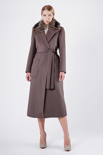 Leather Club Kahve Kürk Aksesuarlı Kaşmir Kaban