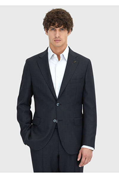 Ramsey Antrasit Kareli Zeroweight Slim Fit %100 Yün Takım Elbise