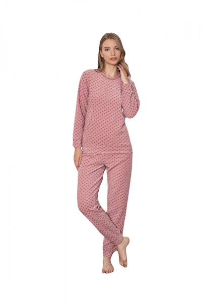 embody Ladies' cocolino pyjamas, soft polar fleece, modern print, coral 501
