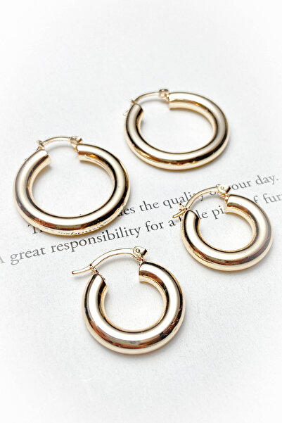 roshel 2 Çift Büyük Ve Küçük Boy Çelik Halka Küpe