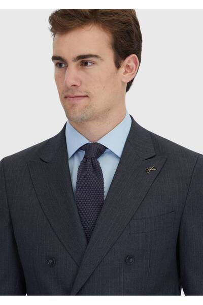 Ramsey Antrasit Çizgili Zeroweight Slim Fit %100 Yün Takım Elbise