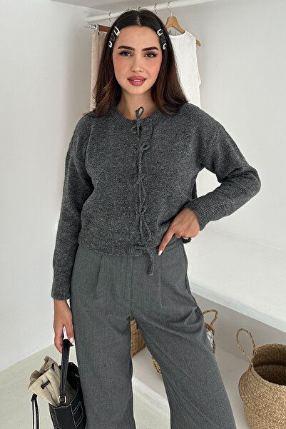 Noa Noa Tricotaj texturat cu detaliu cu fundă pentru femei – stil creativ și urban