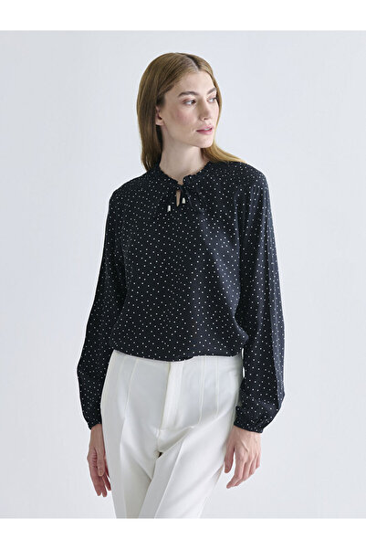 LC Waikiki Lcw Grace Black Tie-Detail Collar Blouse with Polka Dot Collars