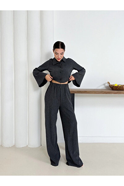 Zerenyus Shirt Collar Covered Button Suit Anthracite