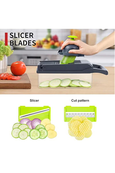 novim Multifunctional Grater - 15 in 1, Stainless Steel Blades, Ideal for Vegetables, Fruits and Chips