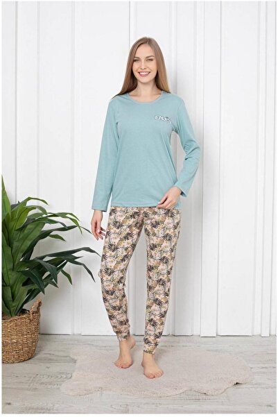 embody Pijama de damă din bumbac, imprimeu, culoare: verde