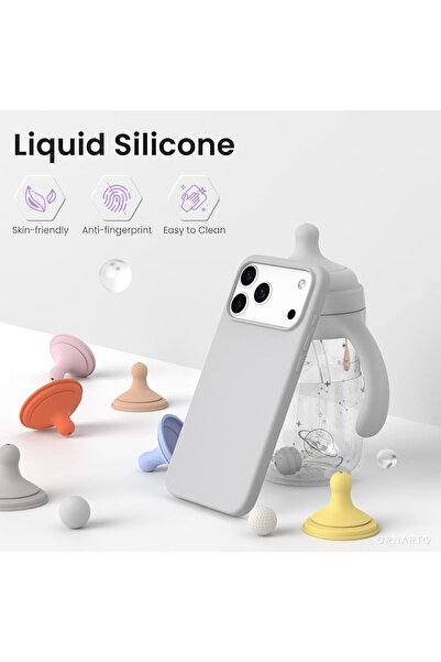 Joyshell Husa pentru iPhone 17 Pro Max, SIlicon Catifelat Cu Interior Microfibra, Gri deschis