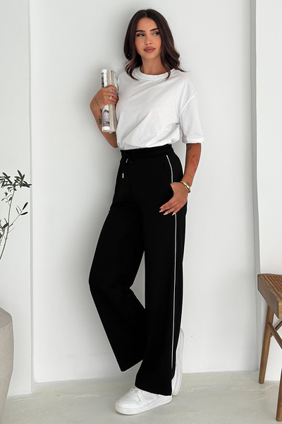 Noa Noa Women's Elastic Waist Lace-Up Wide Leg Pants – Comfortable & Minimal Style