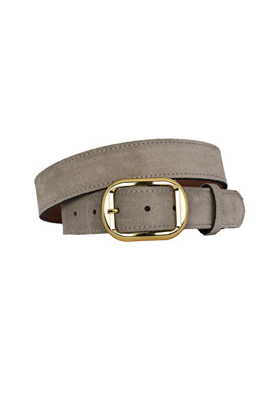 GoDeri 100% Genuine Leather, 4 cm Gray Suede Women's Belt with Gold Buckle; Jeans, Sports Belt=Suede.44.Grey