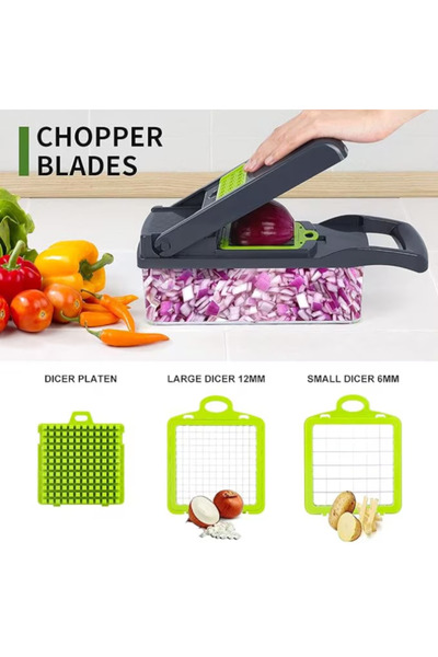 novim Multifunctional Grater - 15 in 1, Stainless Steel Blades, Ideal for Vegetables, Fruits and Chips