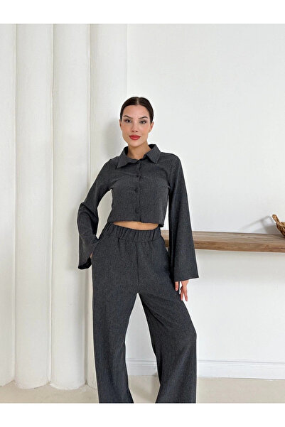 Zerenyus Shirt Collar Covered Button Suit Anthracite