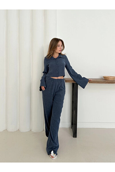 Zerenyus Costum cu nasturi cu guler cămașă, albastru închis