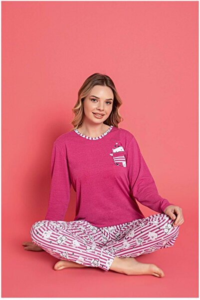 embody Women's cotton pyjamas, teddy bear print, pink 814