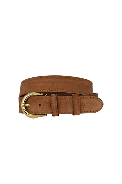 GoDeri %100 Hakiki Deri, gold tokalı 4 Cm Tarçın Süet Kadın Kemeri; Kot, Spor Kemer=süet.70.tARçIN
