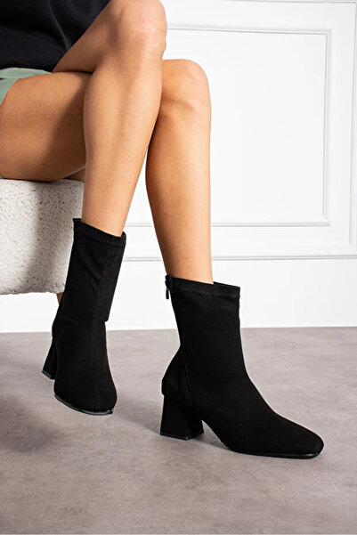 nuvora Kadın Streç Bilekli Orta Boy Küt Kalıp – Topuklu Kışlık Günlük Bot - T...