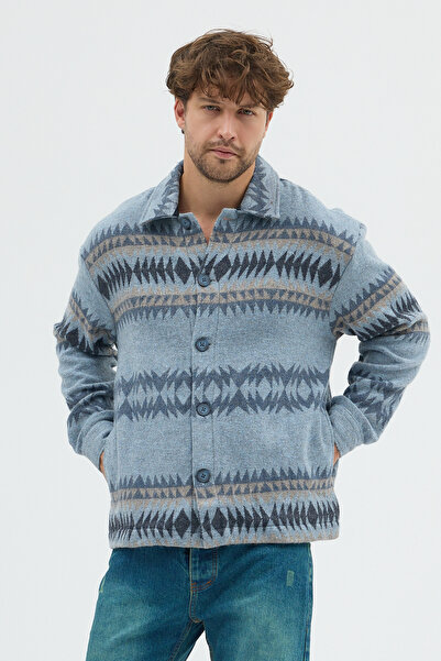 steppe rıder Erkek Oversize Kalın Kışlık Etnik Kilim Desenli Ceket Gömlek Ove...