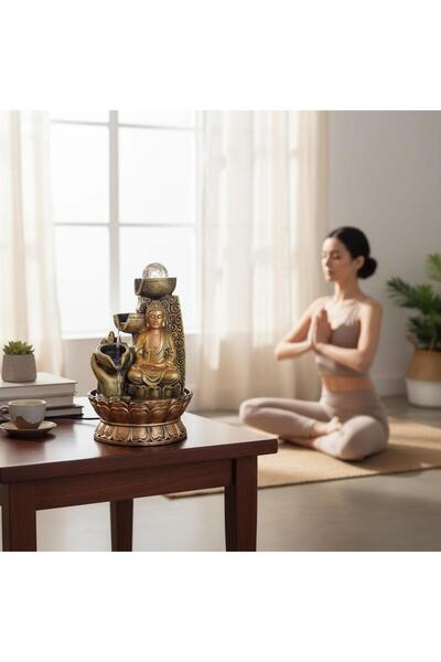 hediyesahibi Zen Tarzı Masaüstü Şelale ve Buda Heykeli – Meditasyon ve Dekora...