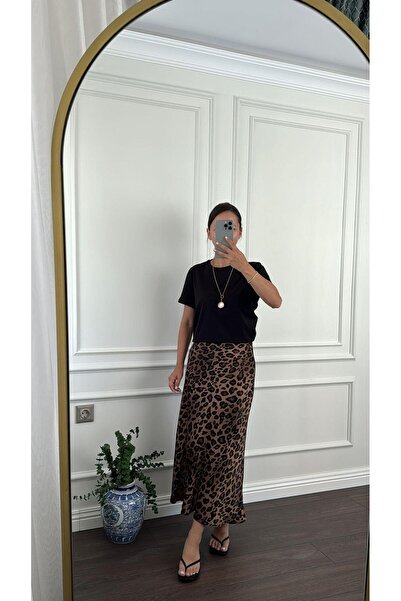 Büşce SATEN LEOPAR DESENLİ ETEK