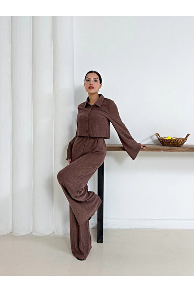 Zerenyus Καφέ κοστούμι με κουμπιά και γιακά πουκάμισου
