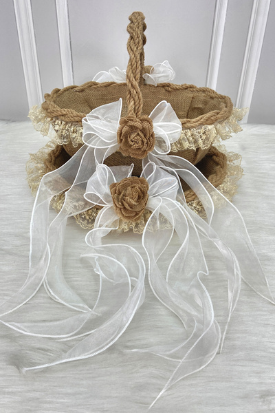 ZEYMERADE Söz Nişan Nikah Kına Gelin Sepeti ve Tepsisi, Düğün Sünnet Bride Hediyelik Dekoratif Hasır Gül Jüt