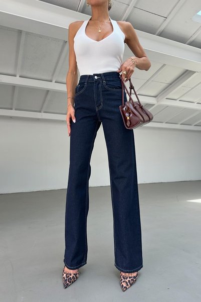 mylove Yıkamalı Wide Leg Jean Lacivert