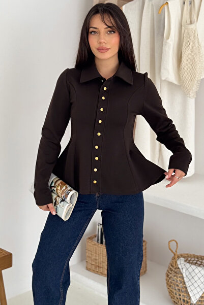 Noa Noa Women's Gold Button Peplum Shirt & Blouse – Strong & Urban Style