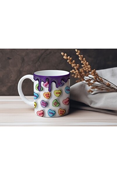 Beramussa كوب رسالة بتصميم ثلاثي الأبعاد مع قطرة وقلب بنفسجي - عيد الحب - بدو...