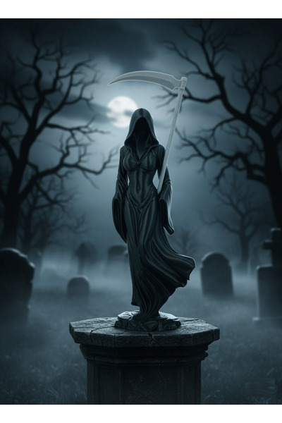 WELLCUT Lady Reaper Figürü – 20 cm Siyah Azrail Kadın Heykel – 3D Baskı Dekor...