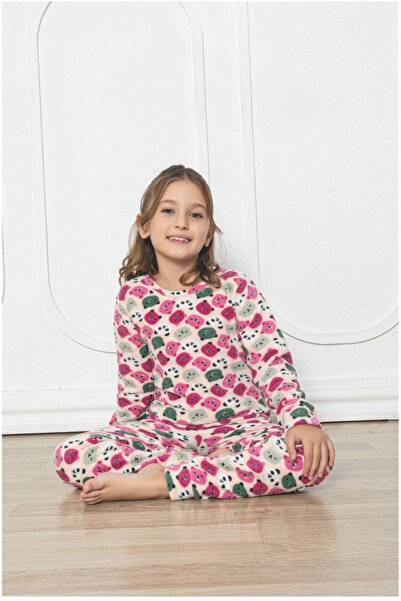 embody Girl's cocolino polar pyjamas, fluffy and warm, teddy bear print, pink 711
