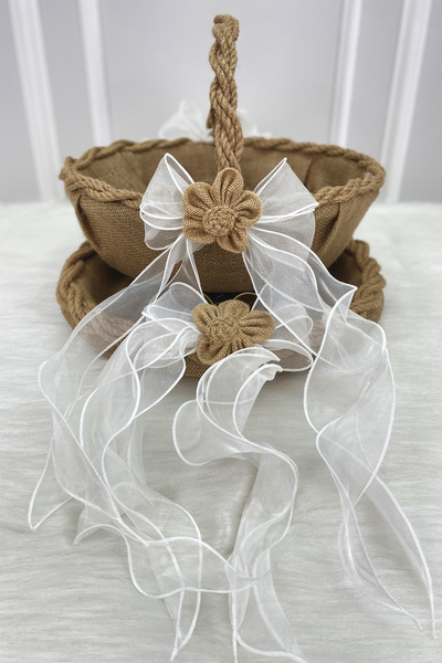 ZEYMERADE Söz Nişan Nikah Kına Gelin Sepeti ve Tepsisi, Düğün Sünnet Bride Hediyelik Dekoratif Hasır Jüt