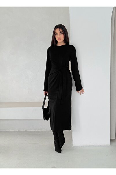 Paraf style فستان من قماش المودال بأكمام طويلة وربطة عنق