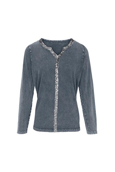 Bulalgiy Kadın Gri Payetli Bluz - BGA809129