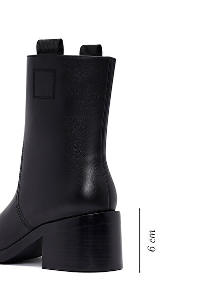 Derimod Women's Black Short Thick Heeled Leather Boots 25Wfd491518