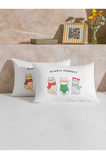 LC Waikiki Sparkling Choices from Shining Store |   Cat Printed Cotton Pillow Case 2 Pack 50X70 cm