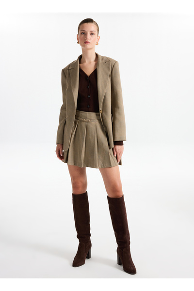 Fabrika Bej Kadın Normal Kaz Ayağı Şort Etek F5WL-ETK0112