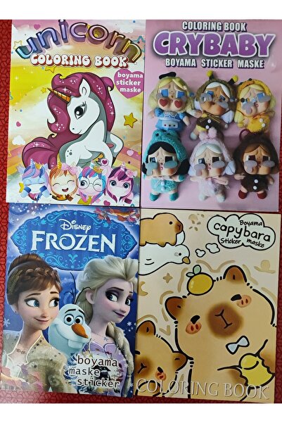 ada çanta kırtasiye 4 adet stickerli boyama kitabı (unicorns/crybaby/capybara/frozen) AD663314