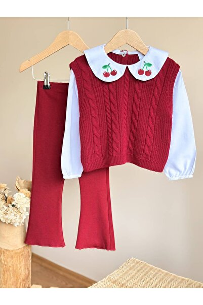 Pinkitokids Комплект от бебешка яка с бродерия с череши и испански клинчета