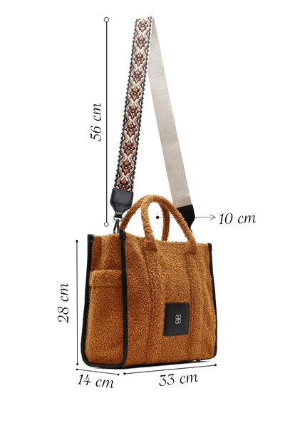 Derimod Women's Tan Long Strap Plush Shoulder Bag 25Wbd2485Ph