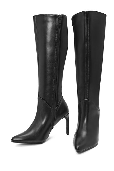 Derimod Women's Black Zippered Thin Heeled Boots 25Wfe401118