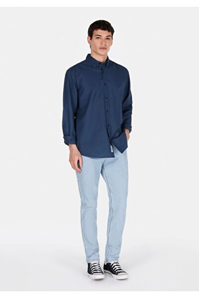 Colin's Regular Fit Shirt Neck Düz Erkek Lacivert Uzun Kol Gömlek