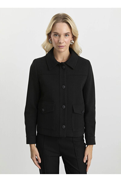 Selen Siyah Kadın Standart Çizgili Ceket 25KSL1530