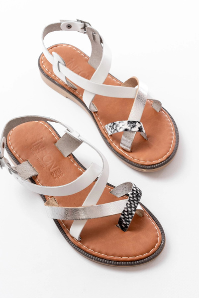 KÖMEN 205-08 White Garni Orthopedic Genuine Leather Women's Sandals